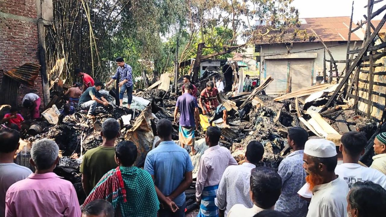 নেছারাবাদে আগুনে পুড়ল ১৯ দোকান, ব্যাপক ক্ষতি
