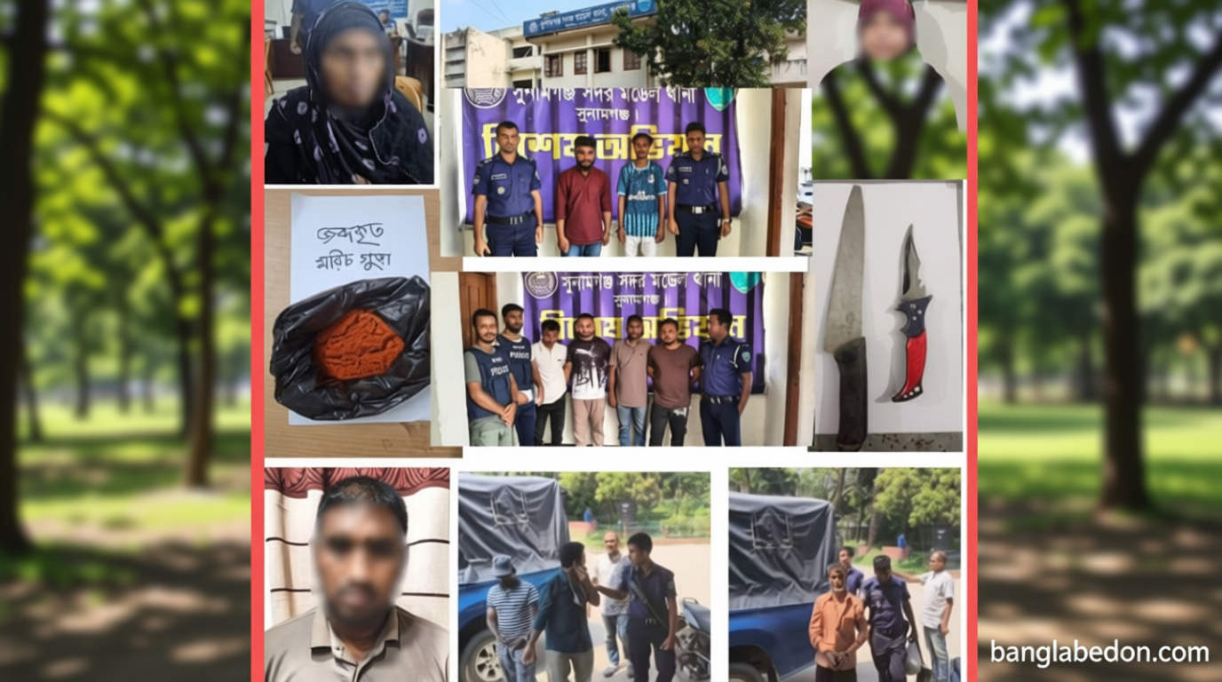 সুনামগঞ্জে ৪৮ ঘণ্টার অভিযানে গ্রেপ্তার ১২
