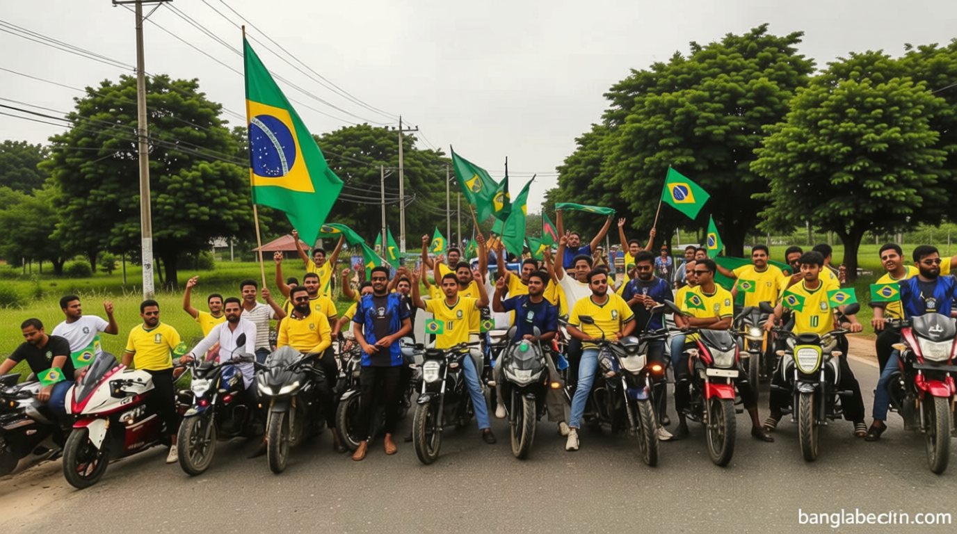 সোনারগাঁয়ে ব্রাজিল সমর্থকদের বর্ণাঢ্য মোটরসাইকেল শোভাযাত্রা