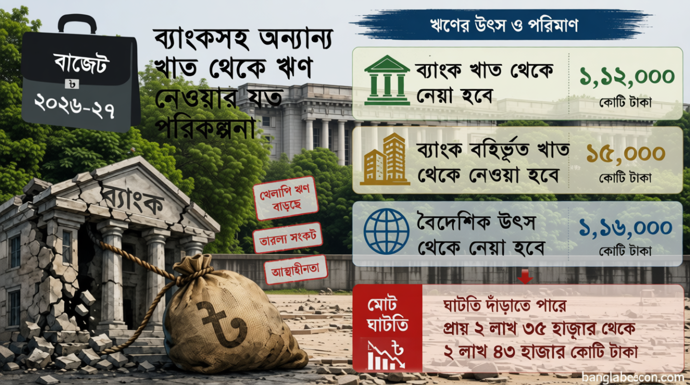 ভঙ্গুর ব্যাংক খাতের কাঁধে বিশাল বাজেটের ঘাটতির বোঝা