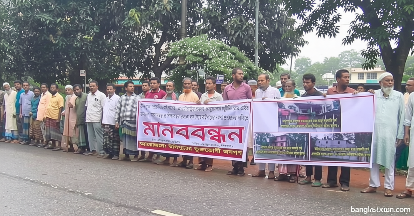 উলিপুরে বাইপাসের নকশা পরিবর্তনের দাবিতে মানববন্ধন | সংবাদ
