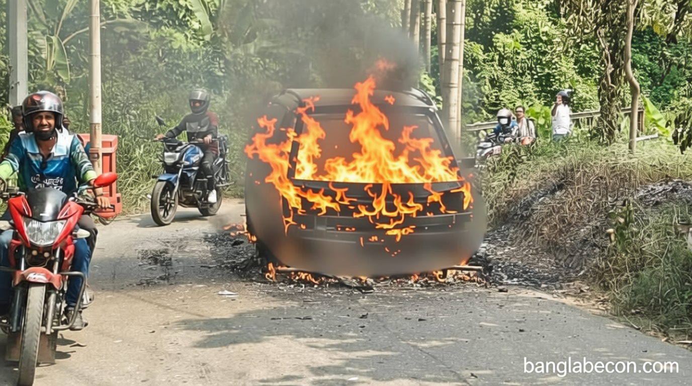 বান্দরবানে পর্যটকের চলন্ত গাড়িতে আগুন