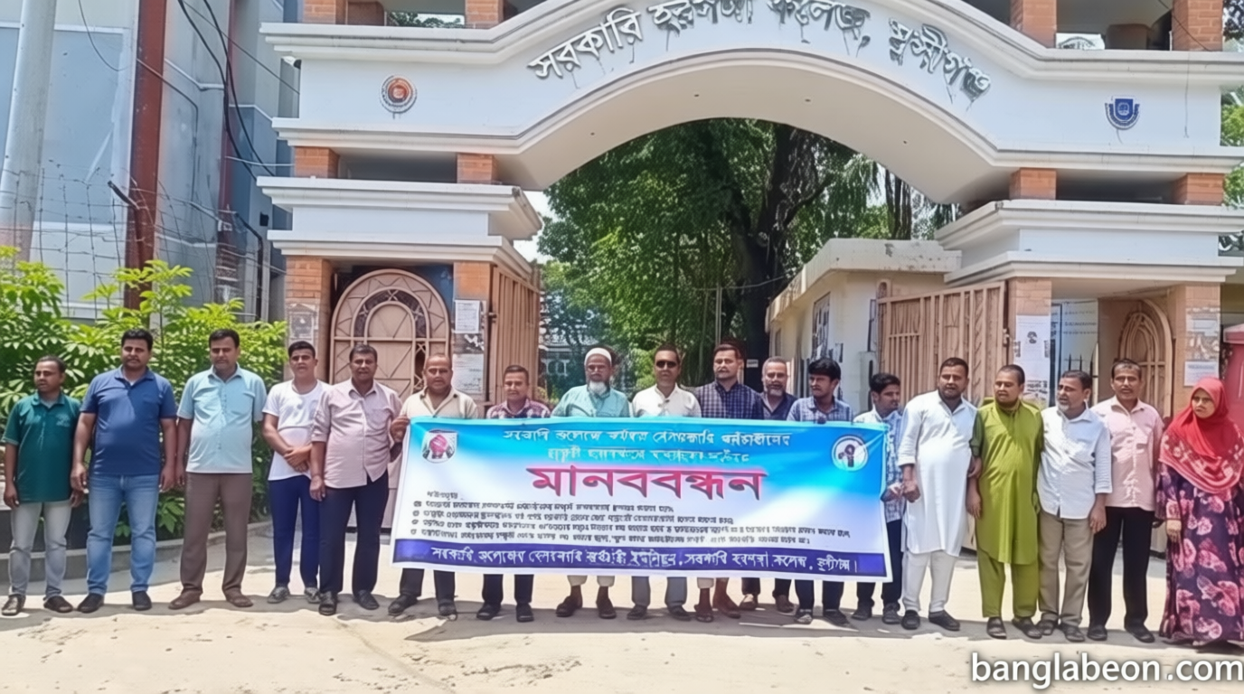 চাকরি স্থায়ীকরণের দাবিতে কর্মচারীদের মানববন্ধন