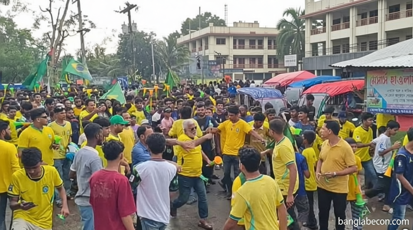 দুমকিতে ব্রাজিল সমর্থকদের আনন্দ শোভাযাত্রা