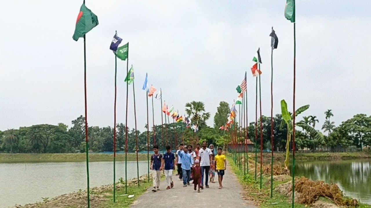 ত্রিশালে ৪৮ দেশের পতাকায় বর্ণিল সড়ক