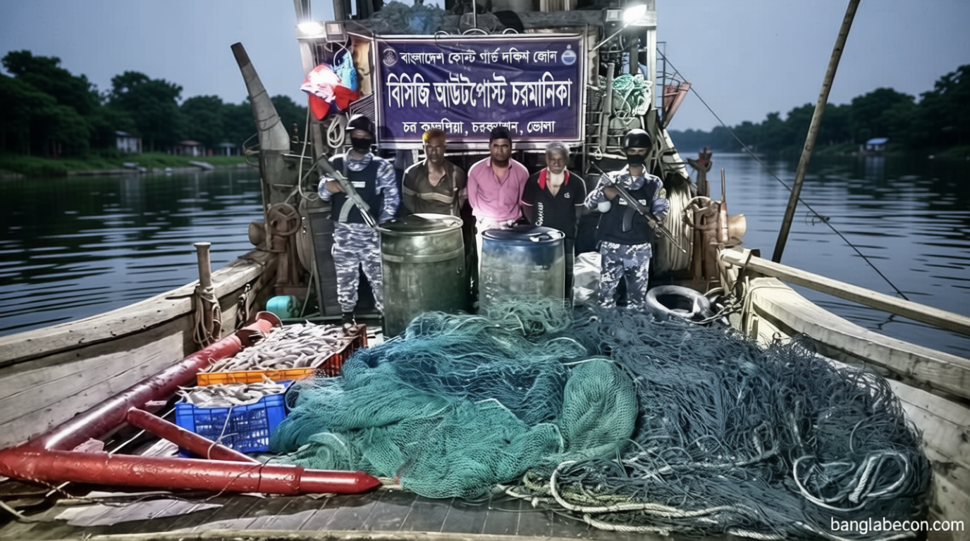 চরফ্যাশনে ট্রলিং বোট ও মাছ জব্দ, আটক ৩