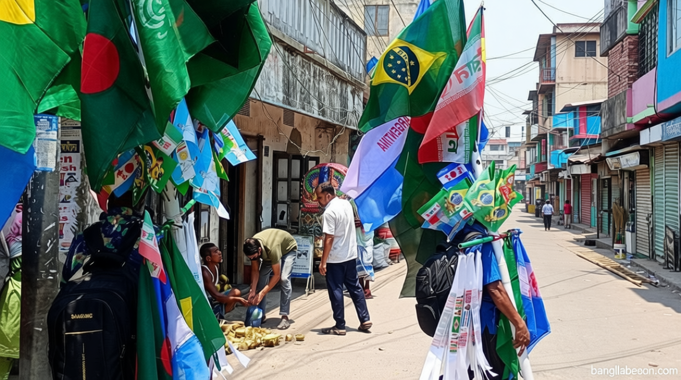 চাঁদপুরে বিশ্বকাপ উন্মাদনা, পতাকায় রঙিন পথঘাট