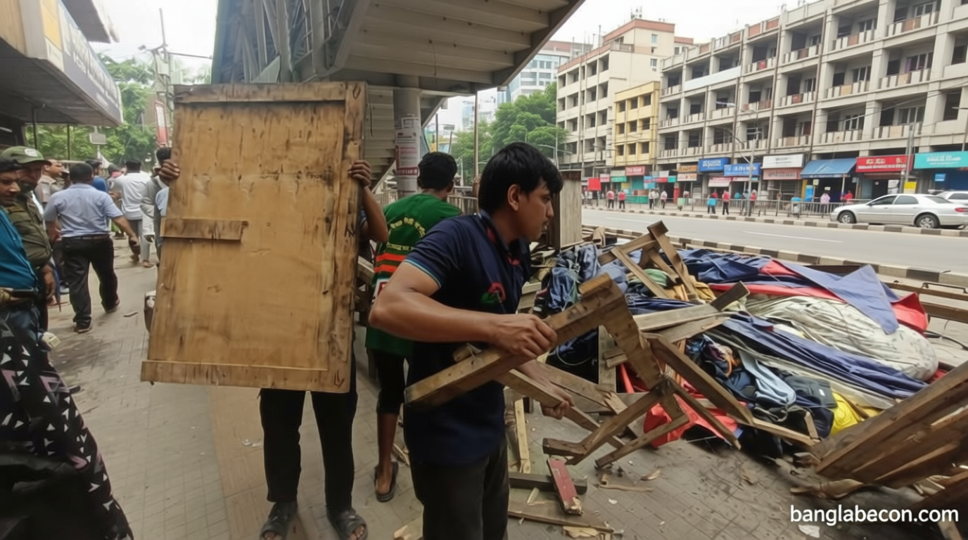 মেট্রোস্টেশনে উচ্ছেদ অভিযান, ফুটপাত দখলমুক্ত