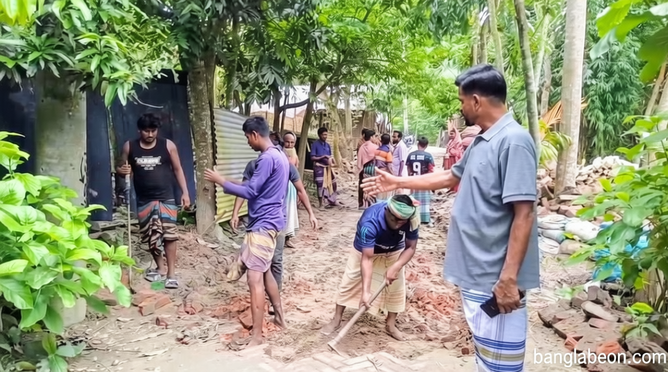কালকিনিতে সরকারি বরাদ্দের অপেক্ষা না করে নিজের টাকায় রাস্তা সংস্কার