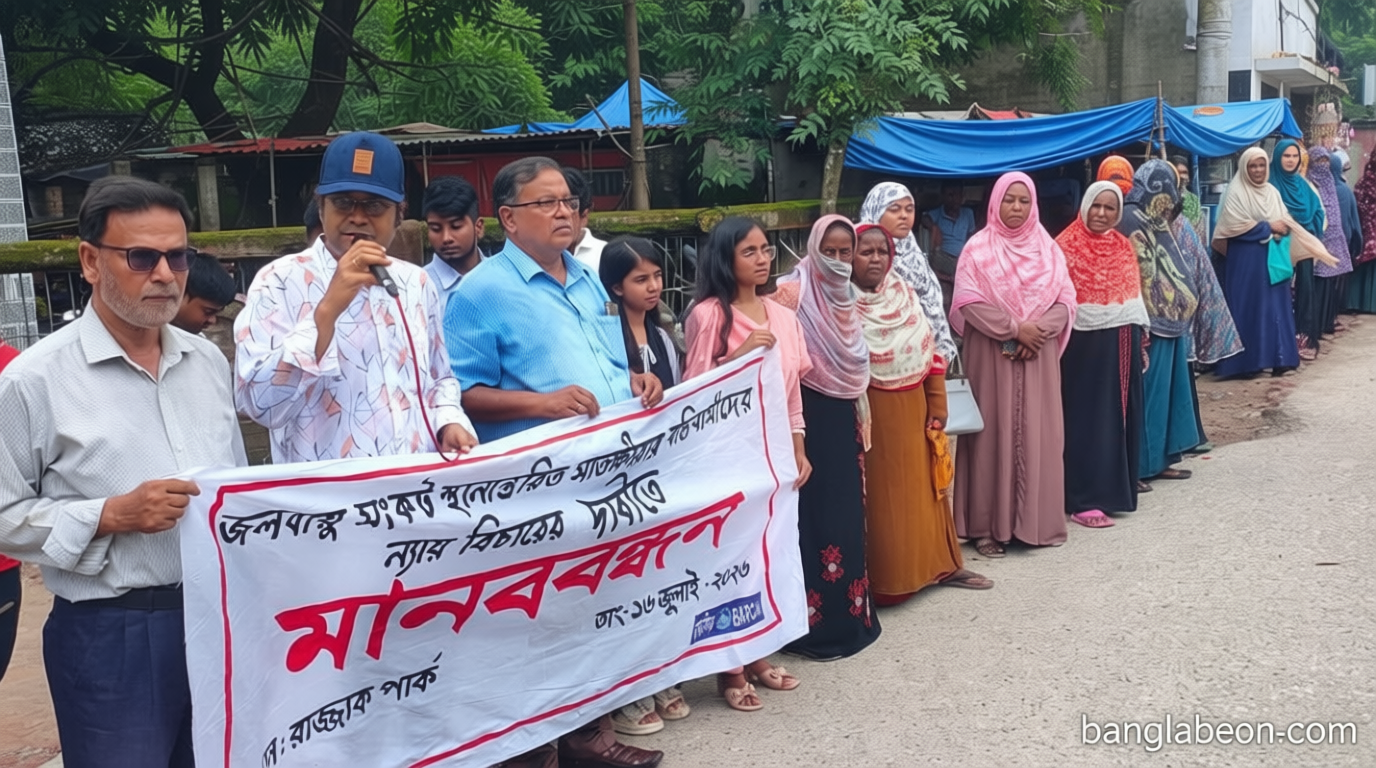 সাতক্ষীরায় জলবায়ু উদ্বাস্তু বস্তিবাসীদের মানববন্ধন